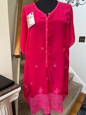 NWT Johnny Was eyelet embroidered red tunic size L.
